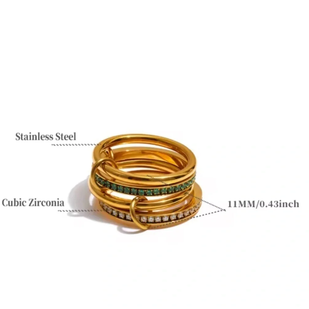 Gold Plated Multi-Band Ring with Cubic Zirconia Accents